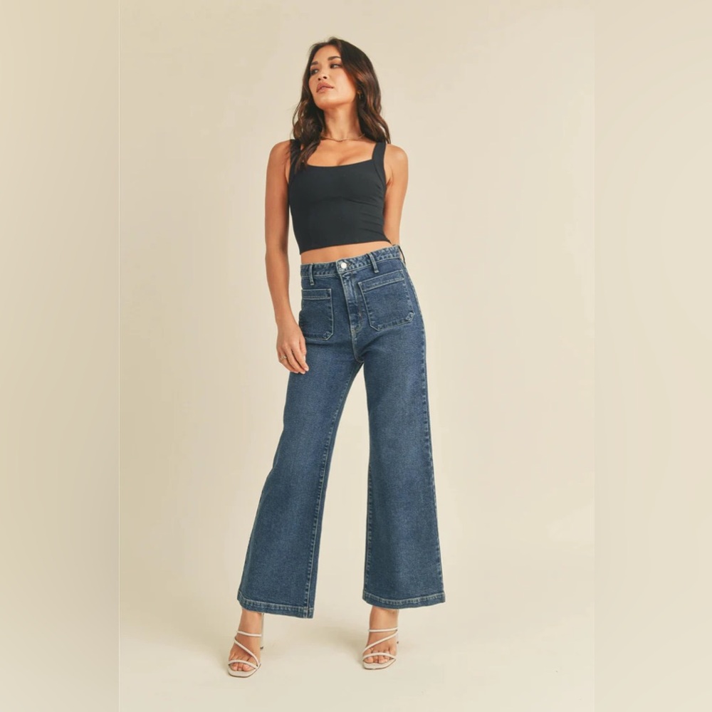 Just black patch pocket wide leg jeans in dark wash